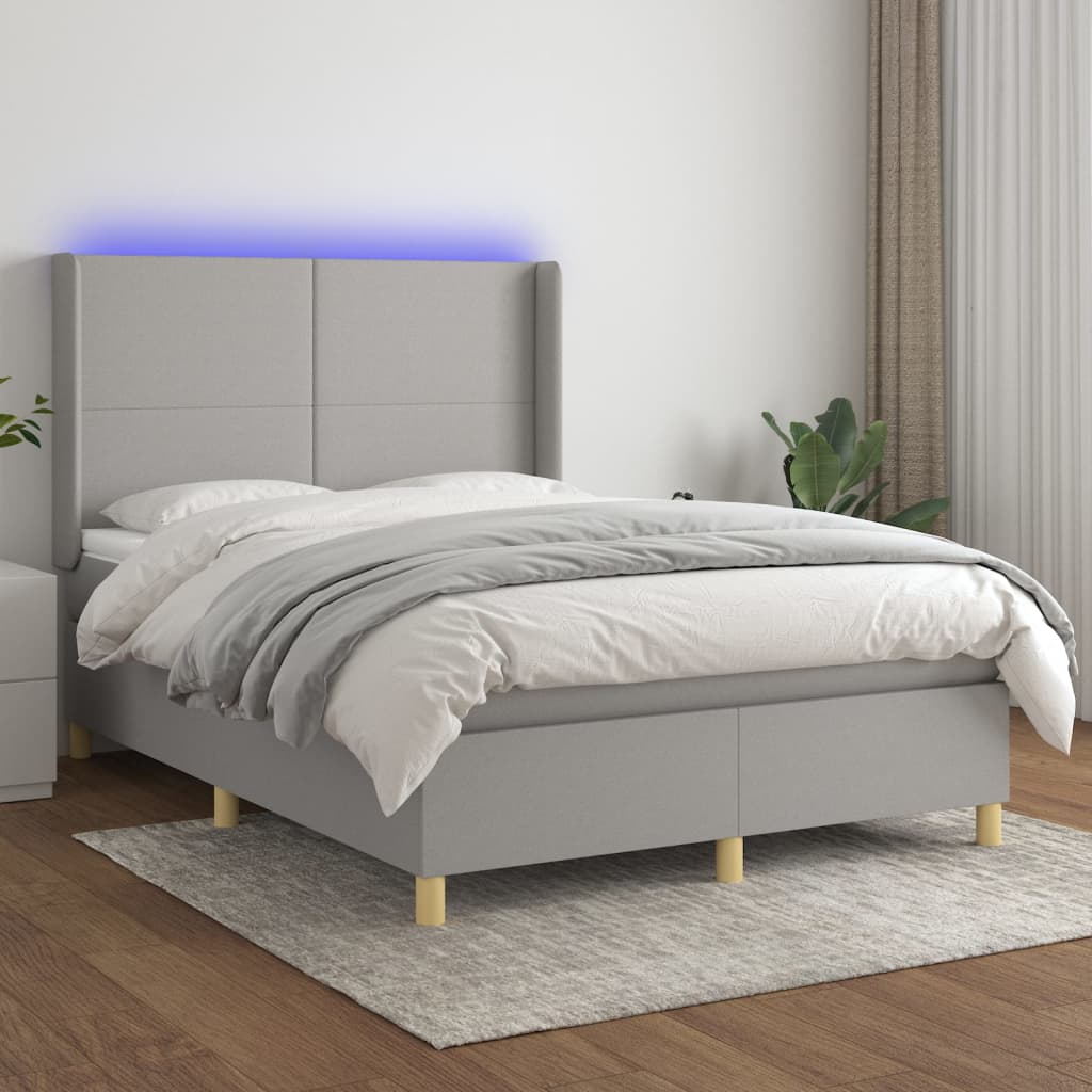 Κρεβάτι Boxspring με Στρώμα & LED Αν.Γκρι 140x200εκ. Υφασμάτινο