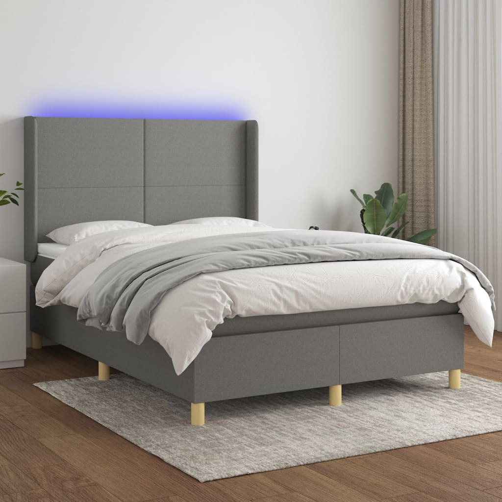 Κρεβάτι Boxspring με Στρώμα & LED Σκ.Γκρι 140x200 εκ Υφασμάτινο