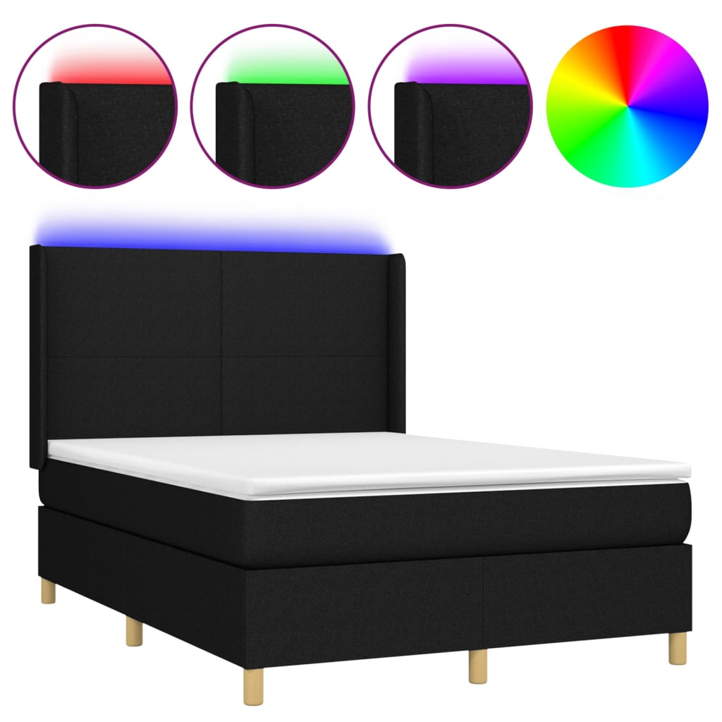 Κρεβάτι Boxspring με Στρώμα & LED Μαύρο 140x200 εκ. Υφασμάτινο