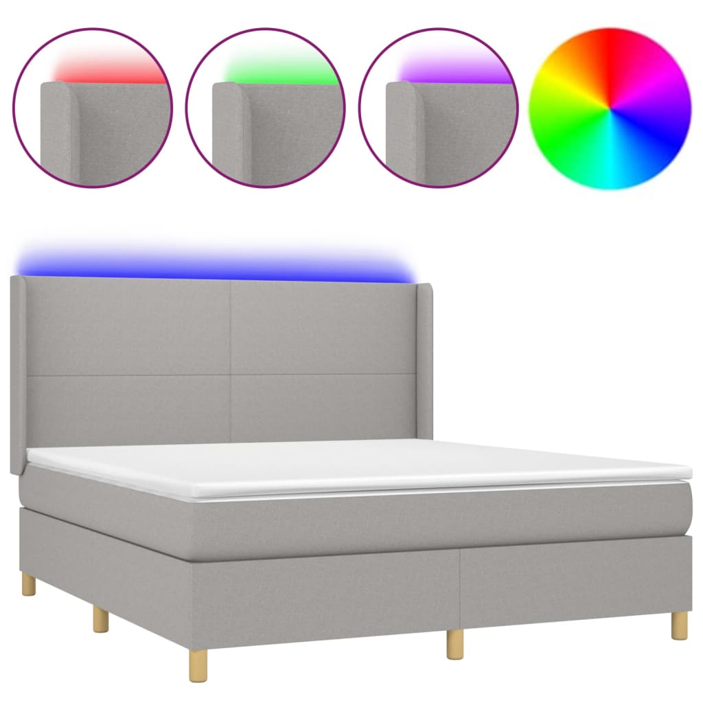 Κρεβάτι Boxspring με Στρώμα & LED Αν.Γκρι 160x200εκ. Υφασμάτινο