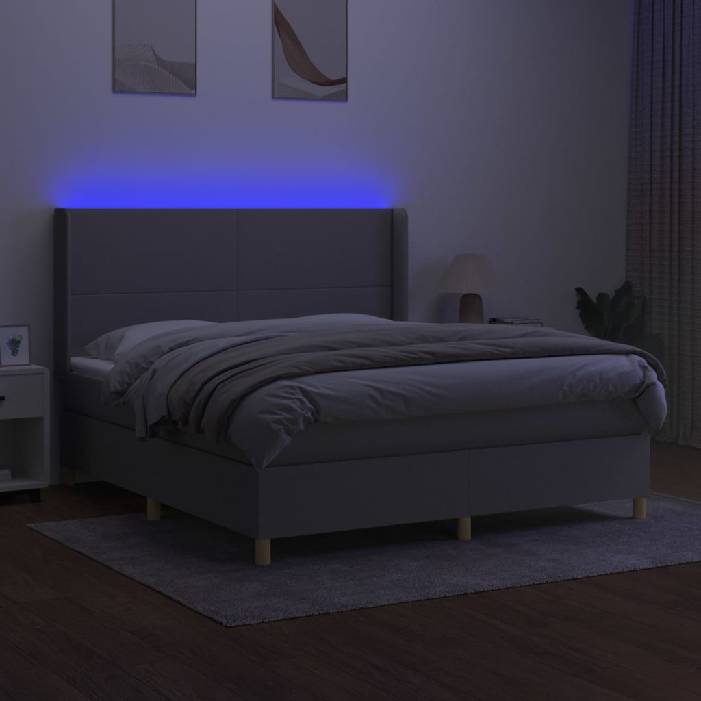 Κρεβάτι Boxspring με Στρώμα & LED Αν.Γκρι 160x200εκ. Υφασμάτινο