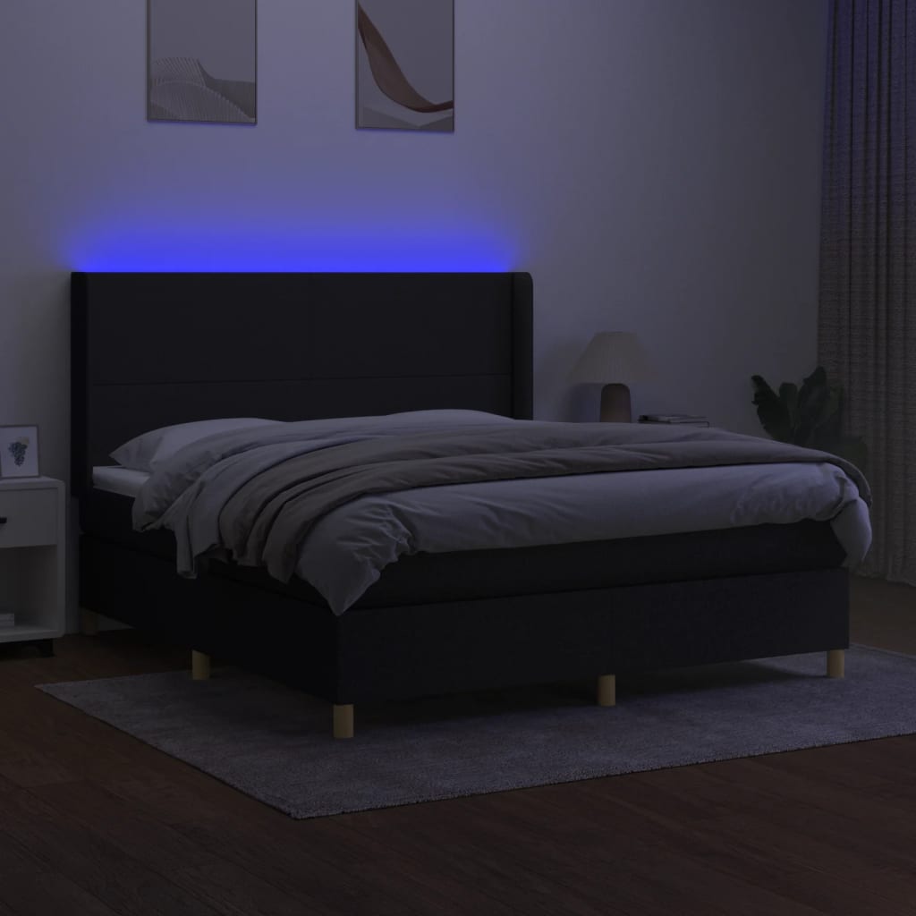 Κρεβάτι Boxspring με Στρώμα & LED Μαύρο 160x200 εκ. Υφασμάτινο