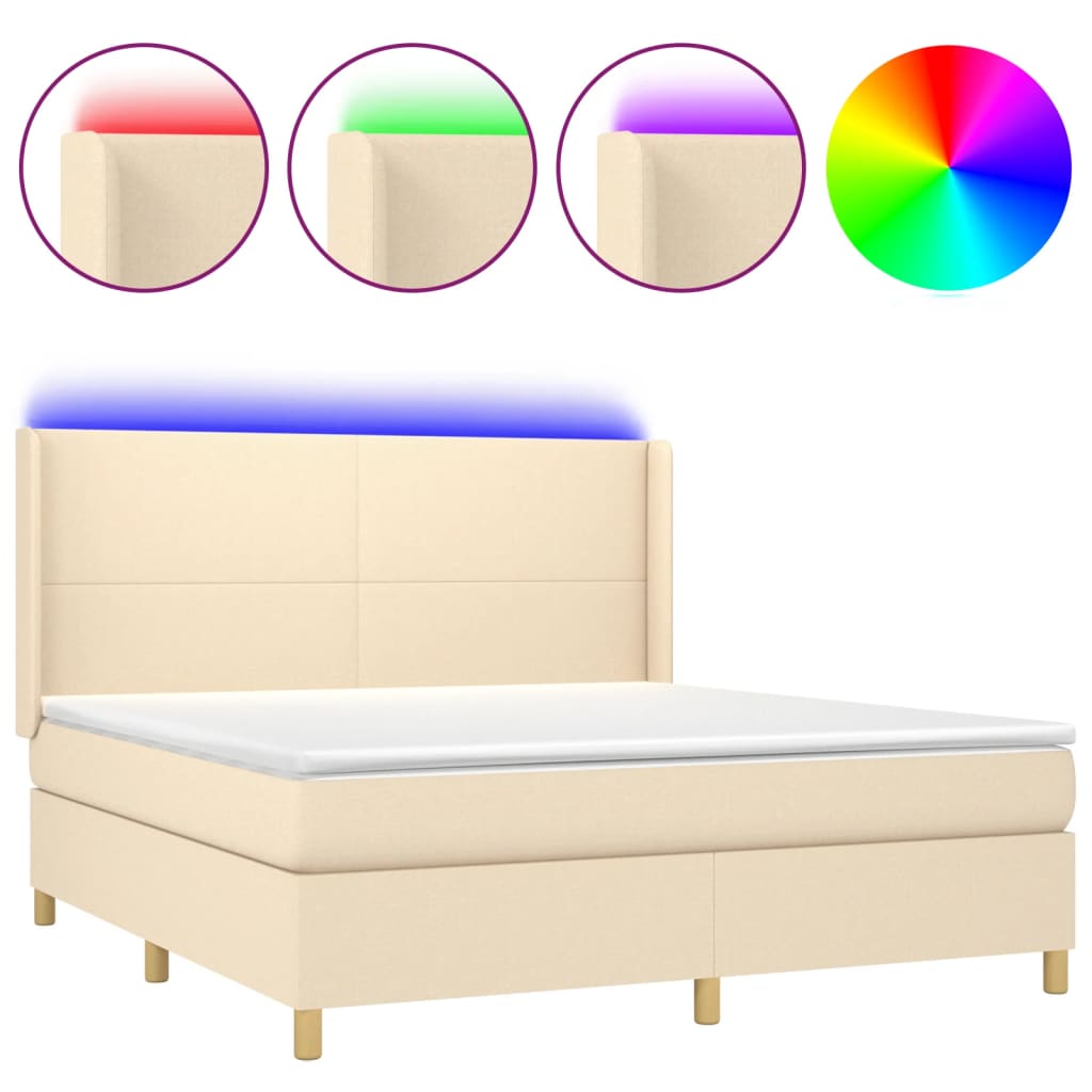 Κρεβάτι Boxspring με Στρώμα & LED Κρεμ 160x200 εκ. Υφασμάτινο