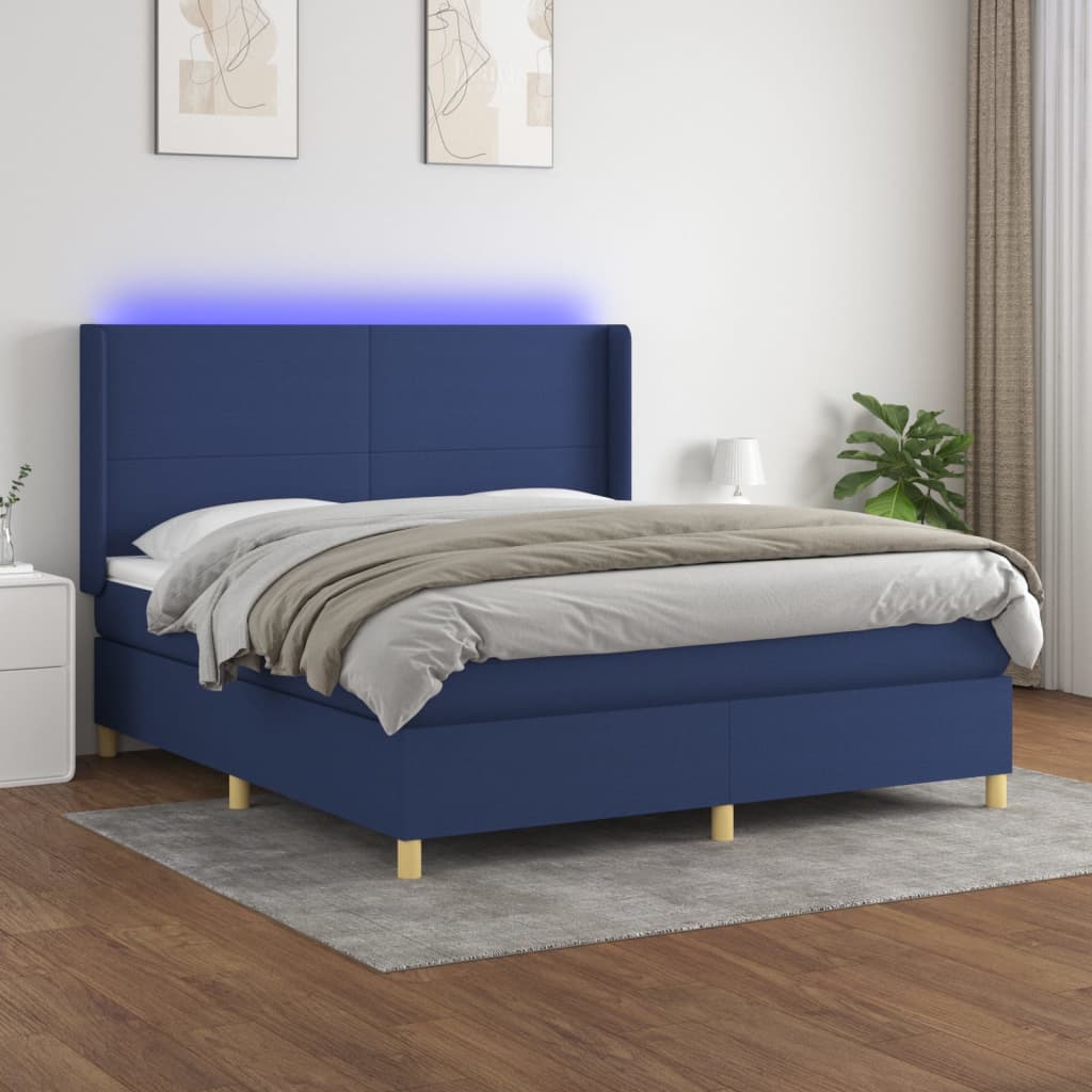Κρεβάτι Boxspring με Στρώμα & LED Μπλε 160x200 εκ. Υφασμάτινο