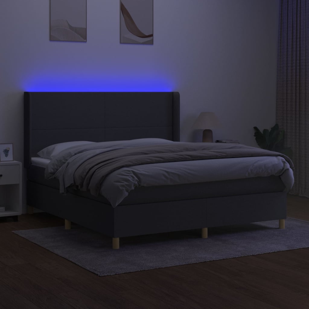 Κρεβάτι Boxspring με Στρώμα & LED Σκ.Γκρι 180x200 εκ Υφασμάτινο