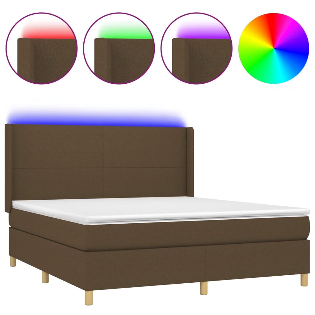 Κρεβάτι Boxspring με Στρώμα & LED Σκ.Καφέ 180x200εκ. Υφασμάτινο - Pakobazaar