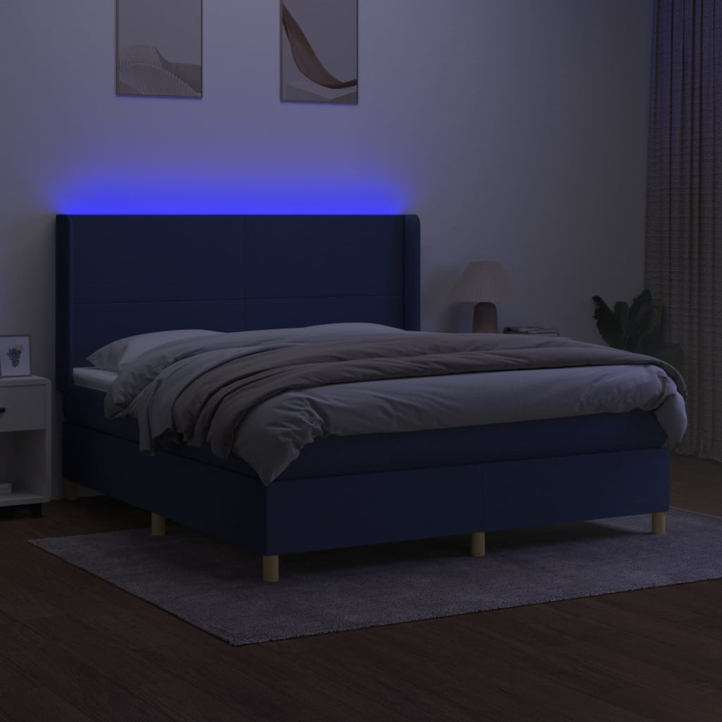 Κρεβάτι Boxspring με Στρώμα & LED Μπλε 180x200 εκ. Υφασμάτινο