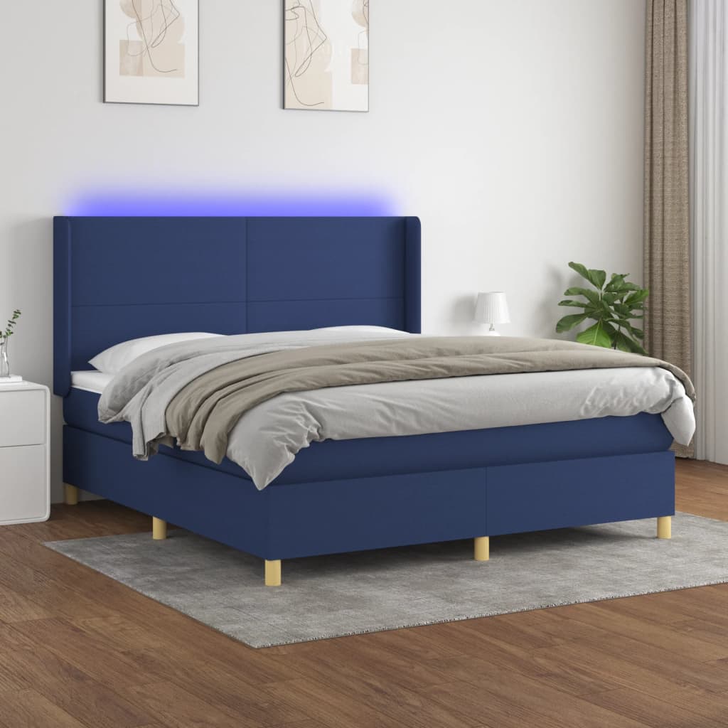 Κρεβάτι Boxspring με Στρώμα & LED Μπλε 180x200 εκ. Υφασμάτινο