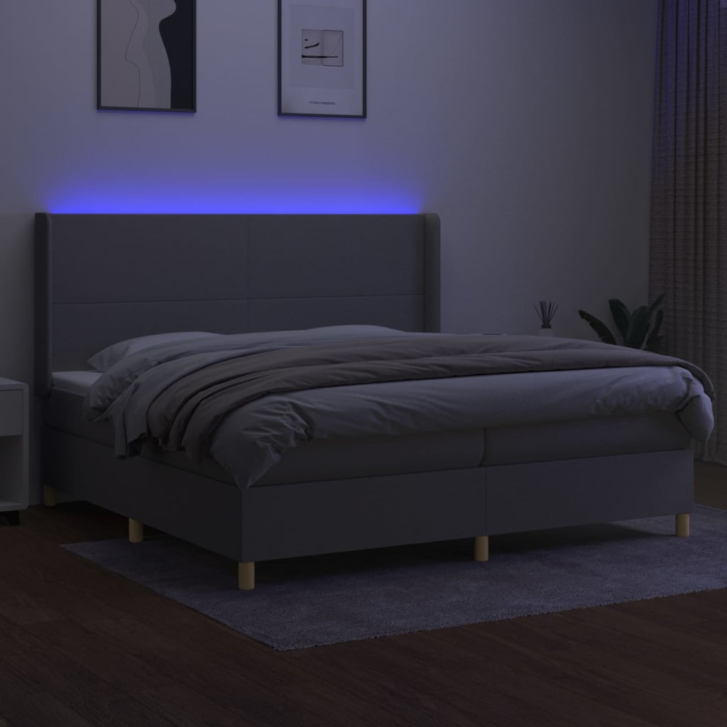 Κρεβάτι Boxspring με Στρώμα & LED Αν.Γκρι 200x200εκ. Υφασμάτινο