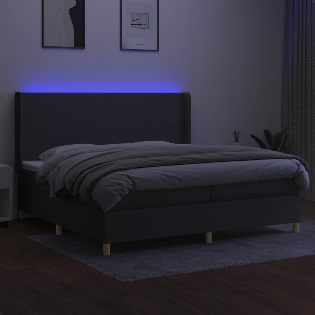 Κρεβάτι Boxspring με Στρώμα & LED Σκ.Γκρι 200x200εκ. Υφασμάτινο