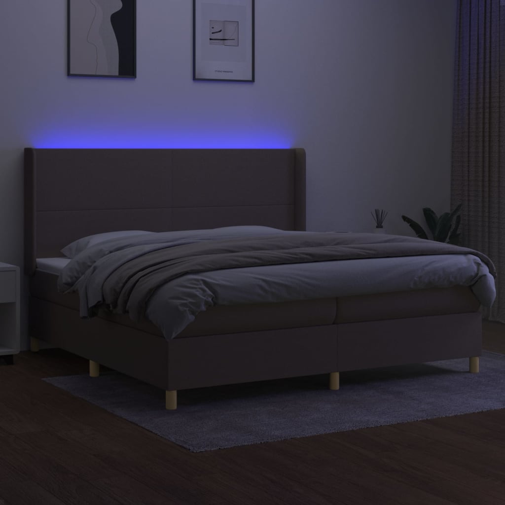 Κρεβάτι Boxspring με Στρώμα & LED Taupe 200x200 εκ. Υφασμάτινο