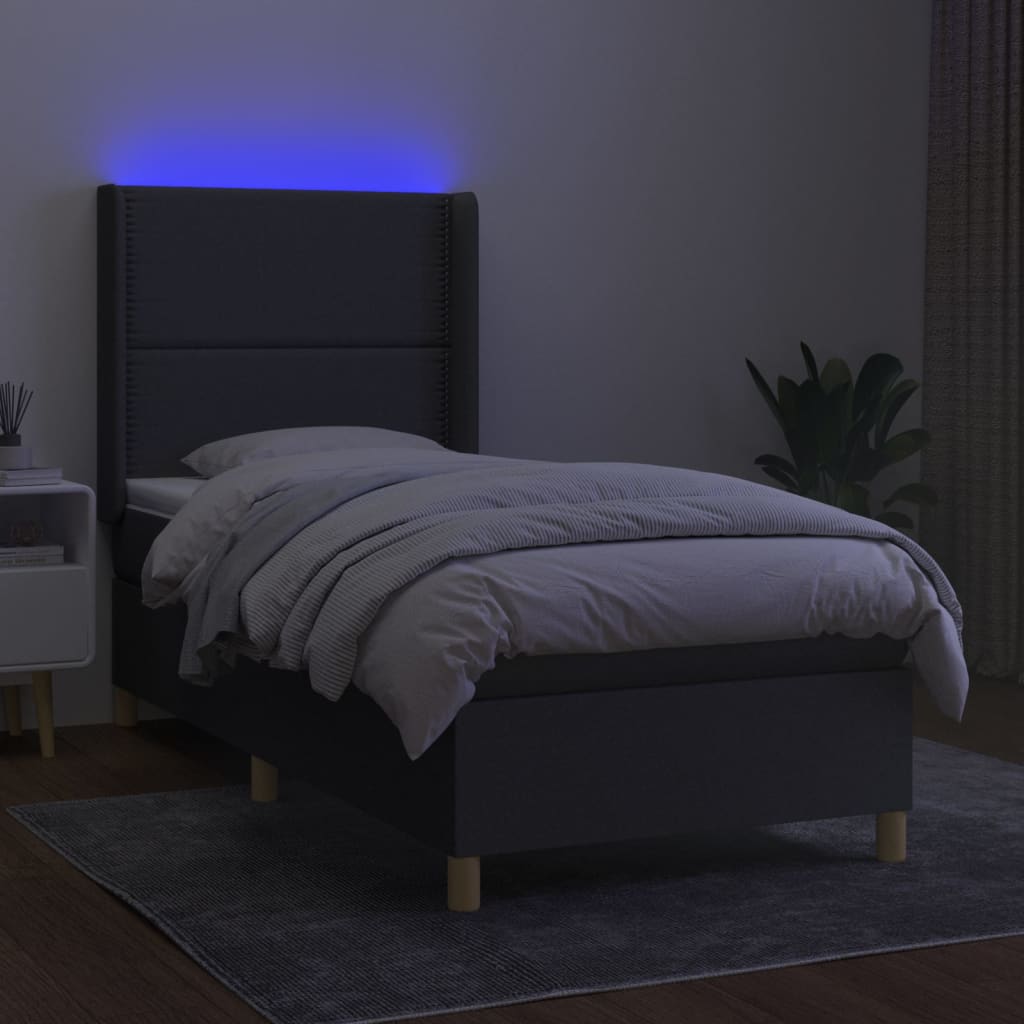 Κρεβάτι Boxspring με Στρώμα & LED Σκ.Γκρι 90x190 εκ. Υφασμάτινο - Pakobazaar