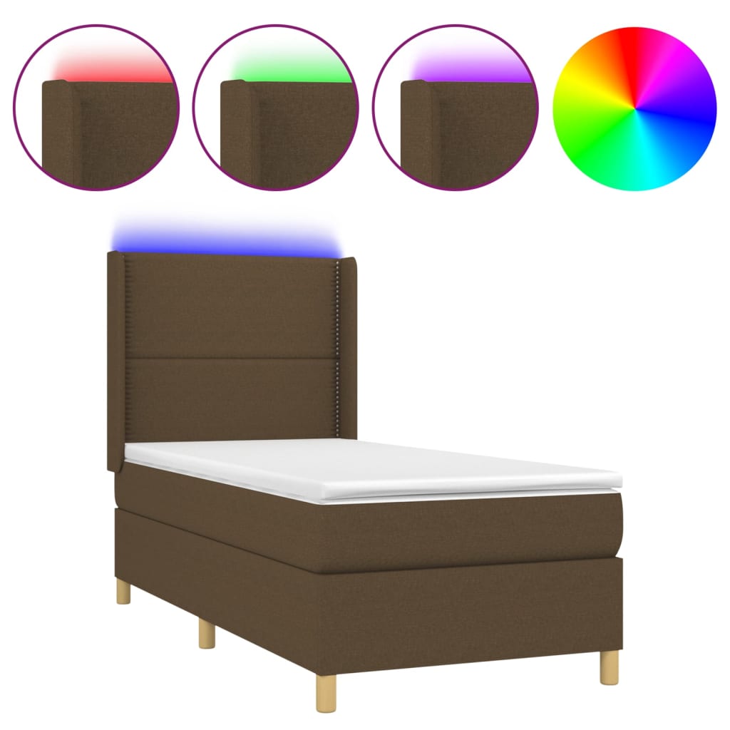 Κρεβάτι Boxspring με Στρώμα & LED Σκ.Καφέ 90x190 εκ. Υφασμάτινο