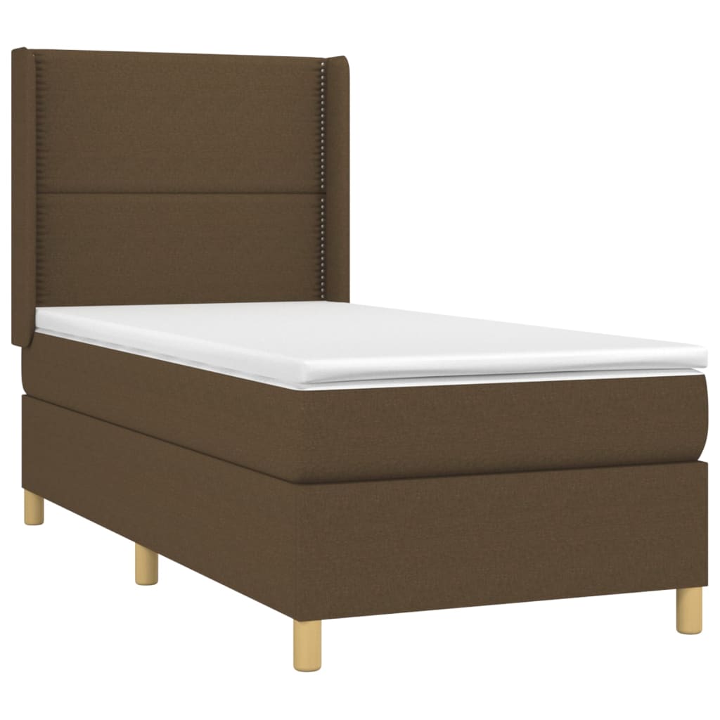 Κρεβάτι Boxspring με Στρώμα & LED Σκ.Καφέ 90x190 εκ. Υφασμάτινο