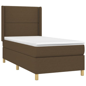 Κρεβάτι Boxspring με Στρώμα & LED Σκ.Καφέ 90x190 εκ. Υφασμάτινο