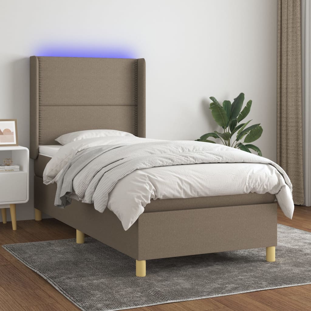 Κρεβάτι Boxspring με Στρώμα & LED Σκ.Καφέ 90x200 εκ. Υφασμάτινο