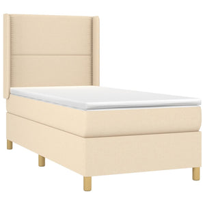 Κρεβάτι Boxspring με Στρώμα & LED Κρεμ 90x200 εκ. Υφασμάτινο