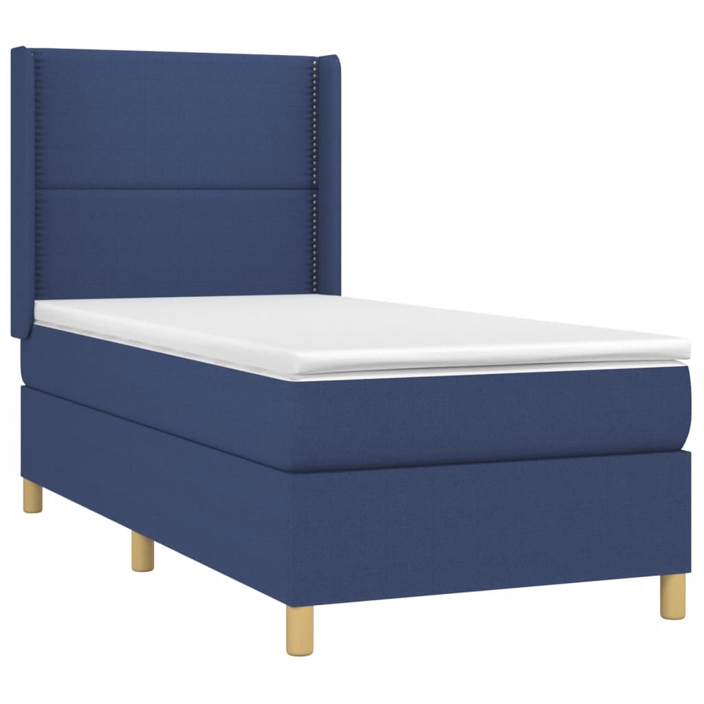 Κρεβάτι Boxspring με Στρώμα & LED Μπλε 90x200 εκ. Υφασμάτινο