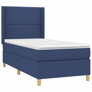 Κρεβάτι Boxspring με Στρώμα & LED Μπλε 90x200 εκ. Υφασμάτινο