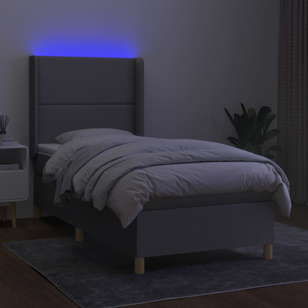 Κρεβάτι Boxspring με Στρώμα & LED Αν.Γκρι 100x200εκ. Υφασμάτινο