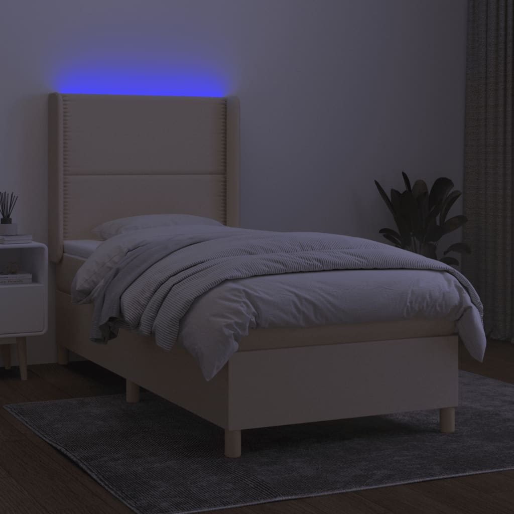 Κρεβάτι Boxspring με Στρώμα & LED Κρεμ 100x200 εκ. Υφασμάτινο