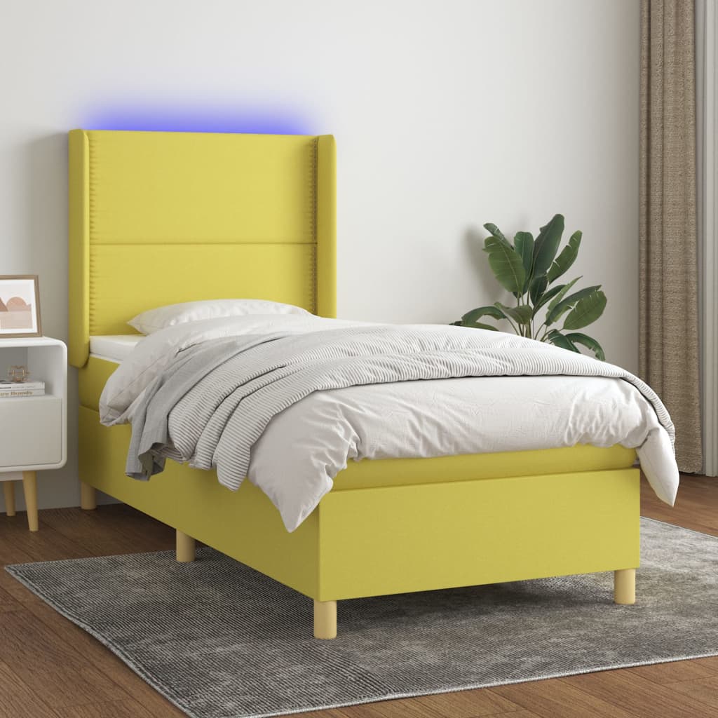 Κρεβάτι Boxspring με Στρώμα & LED Πράσινο 100x200 εκ Υφασμάτινο - Pakobazaar