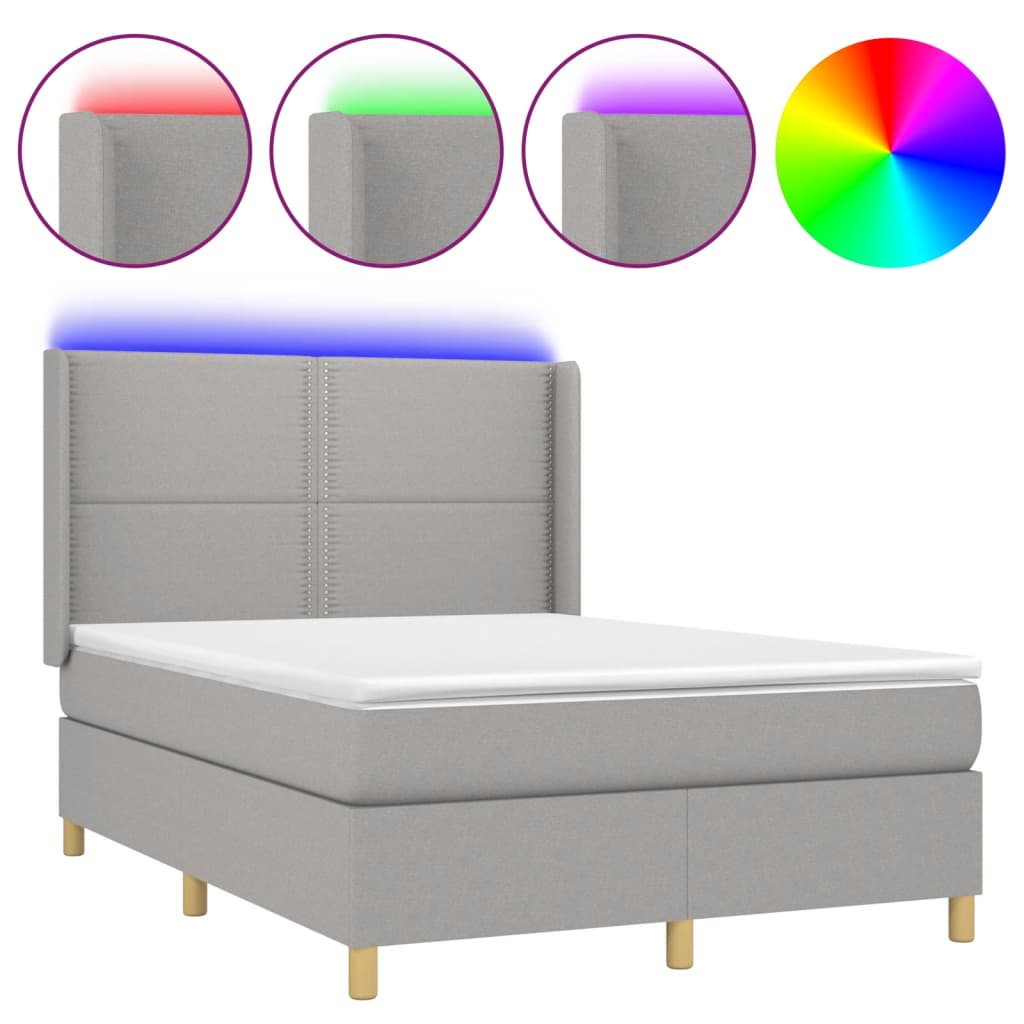 Κρεβάτι Boxspring με Στρώμα & LED Αν.Γκρι 140x190εκ. Υφασμάτινο