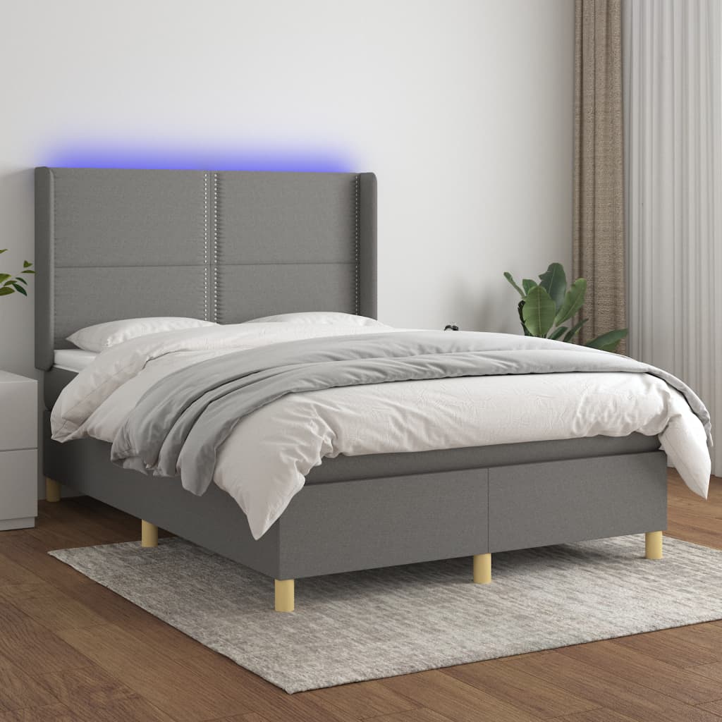 Κρεβάτι Boxspring με Στρώμα & LED Σκ.Γκρι 140x190εκ. Υφασμάτινο