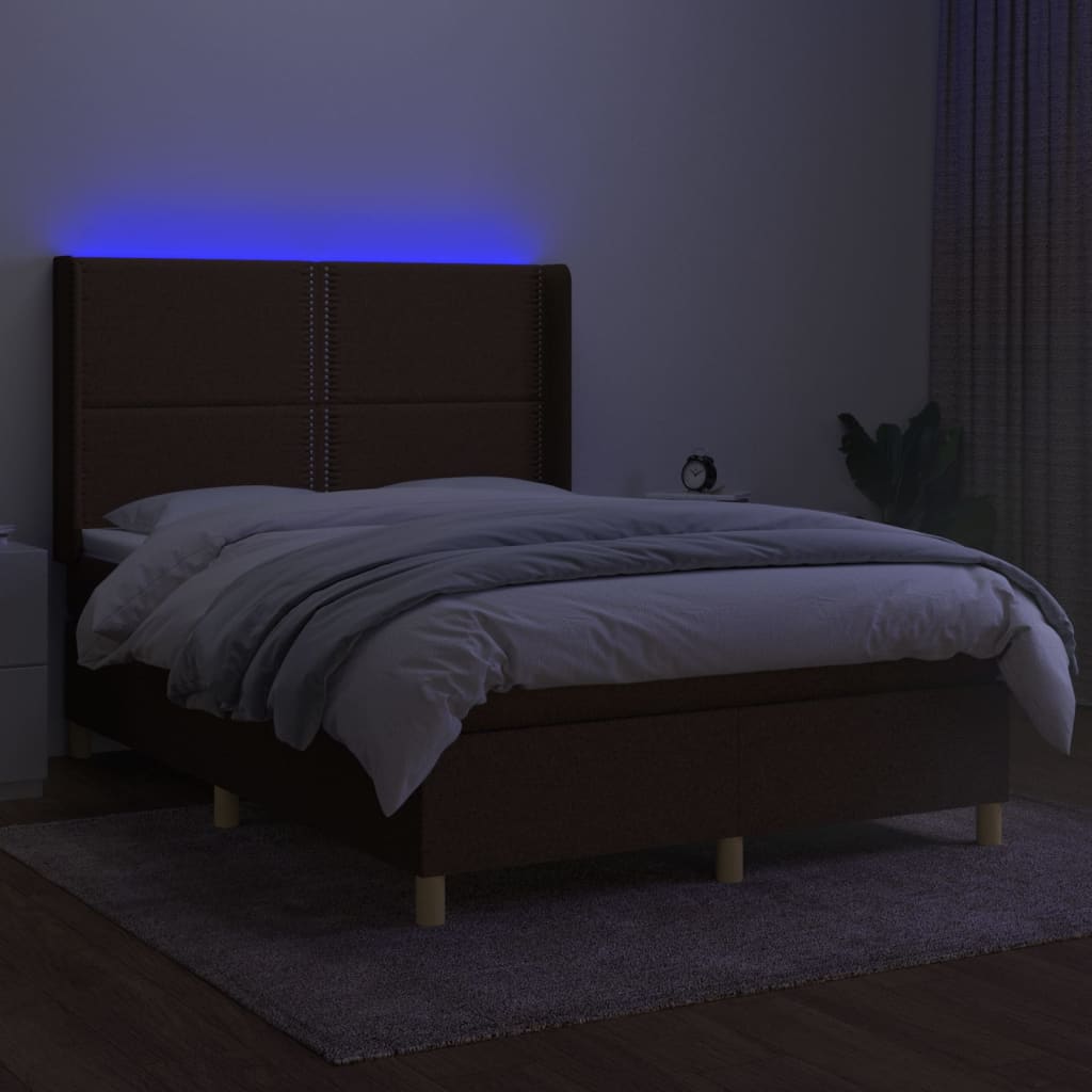 Κρεβάτι Boxspring με Στρώμα & LED Σκ.Καφέ 140x190εκ. Υφασμάτινο - Pakobazaar