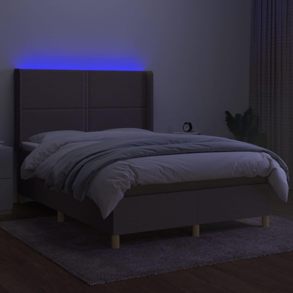Κρεβάτι Boxspring με Στρώμα & LED Taupe 140x190 εκ. Υφασμάτινο - Pakobazaar