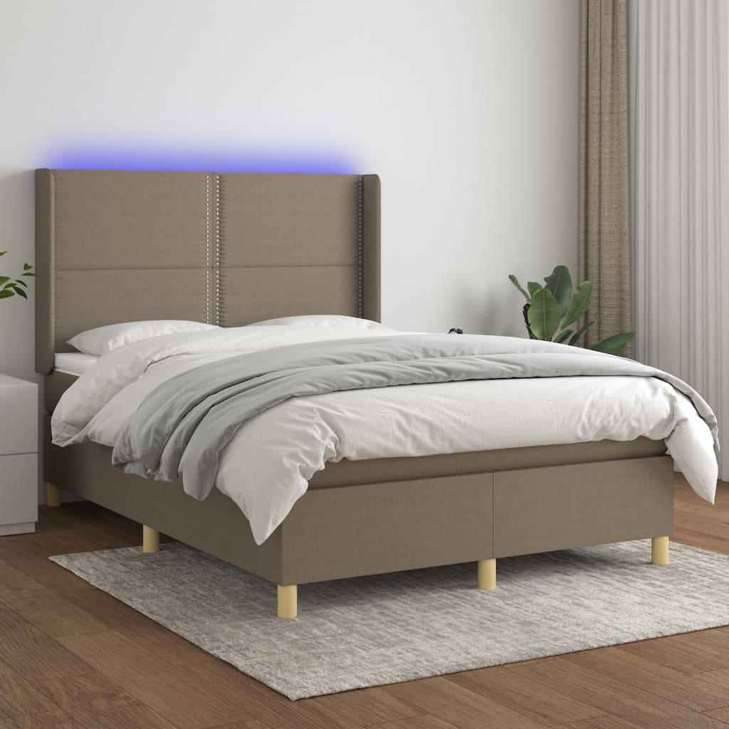 Κρεβάτι Boxspring με Στρώμα & LED Taupe 140x190 εκ. Υφασμάτινο - Pakobazaar