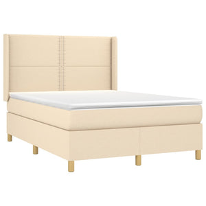 Κρεβάτι Boxspring με Στρώμα & LED Κρεμ 140x190 εκ. Υφασμάτινο - Pakobazaar