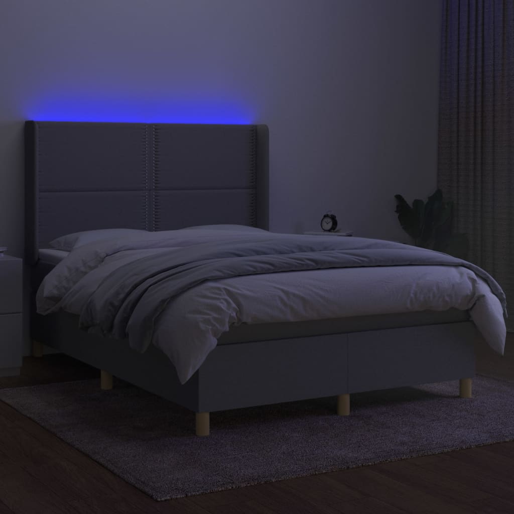 Κρεβάτι Boxspring με Στρώμα & LED Αν.Γκρι 140x200εκ. Υφασμάτινο - Pakobazaar