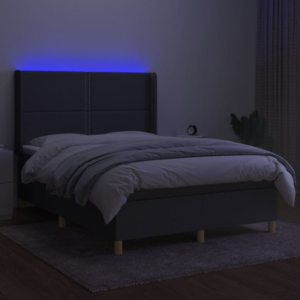 Κρεβάτι Boxspring με Στρώμα & LED Σκ.Γκρι 140x200 εκ Υφασμάτινο