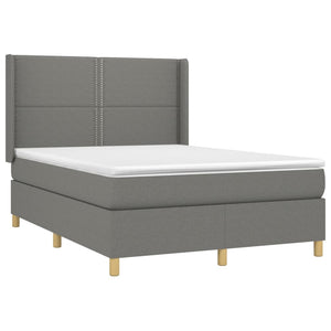Κρεβάτι Boxspring με Στρώμα & LED Σκ.Γκρι 140x200 εκ Υφασμάτινο
