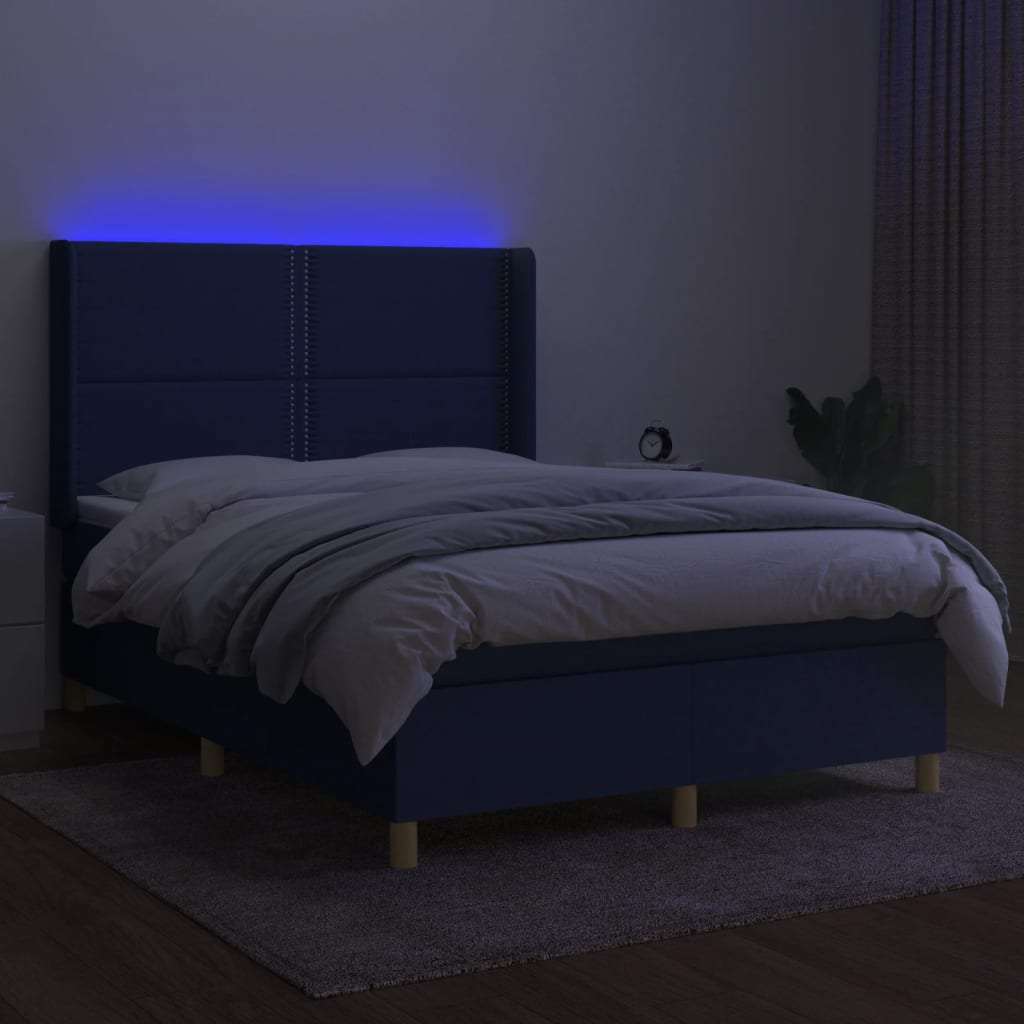 Κρεβάτι Boxspring με Στρώμα & LED Μπλε 140x200 εκ. Υφασμάτινο