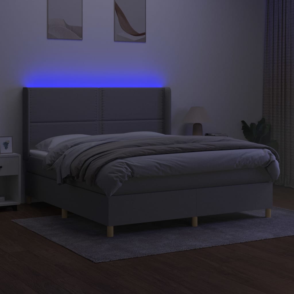 Κρεβάτι Boxspring με Στρώμα & LED Αν.Γκρι 160x200εκ. Υφασμάτινο - Pakobazaar