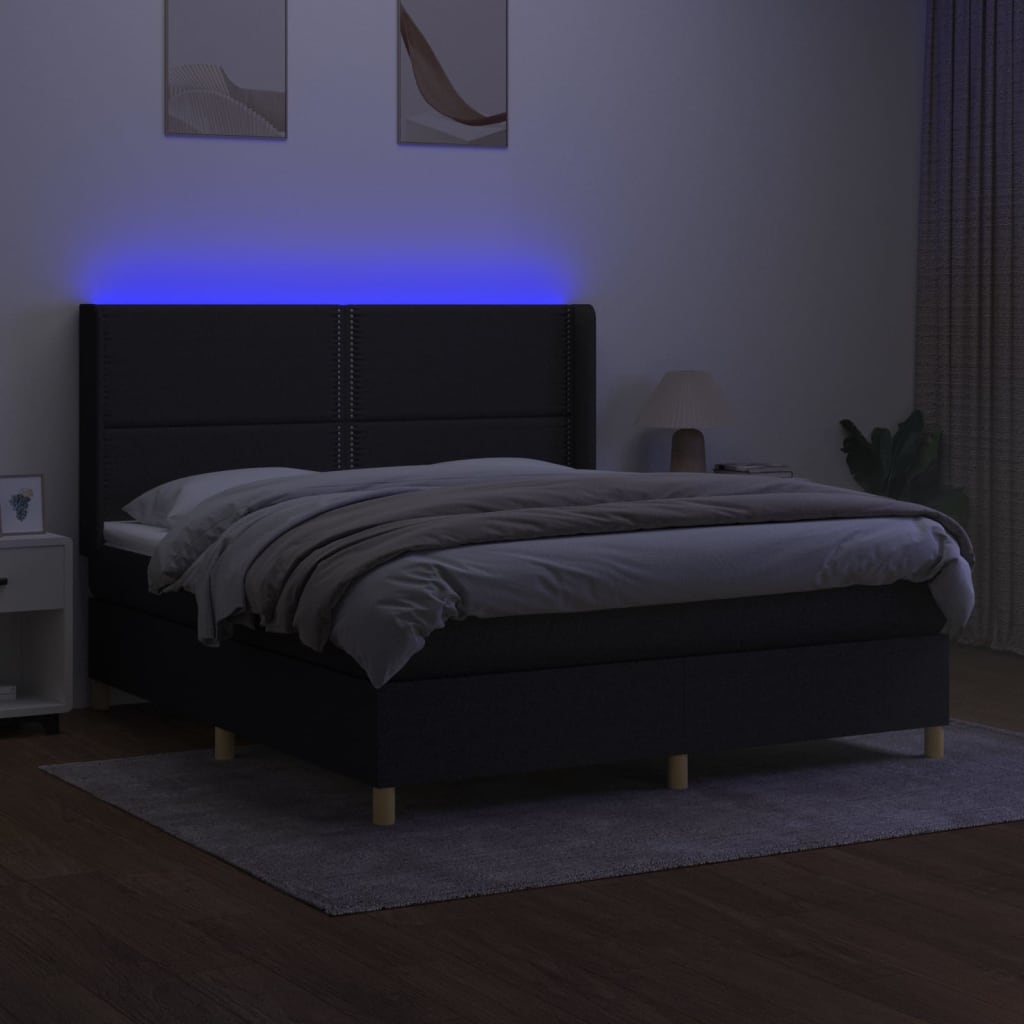 Κρεβάτι Boxspring με Στρώμα & LED Μαύρο 160x200 εκ. Υφασμάτινο