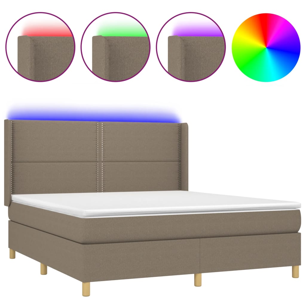 Κρεβάτι Boxspring με Στρώμα & LED Taupe 160x200 εκ. Υφασμάτινο