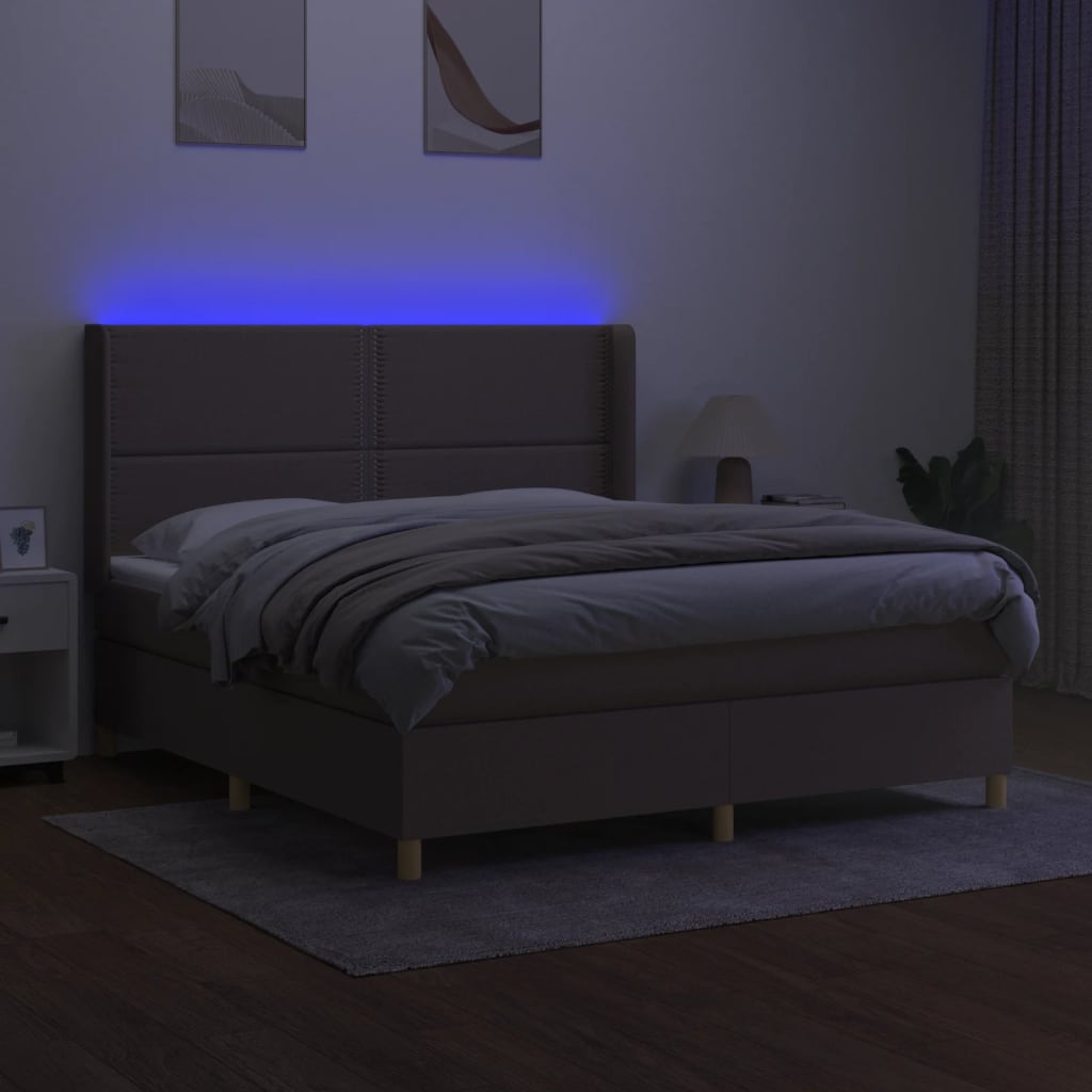 Κρεβάτι Boxspring με Στρώμα & LED Taupe 160x200 εκ. Υφασμάτινο