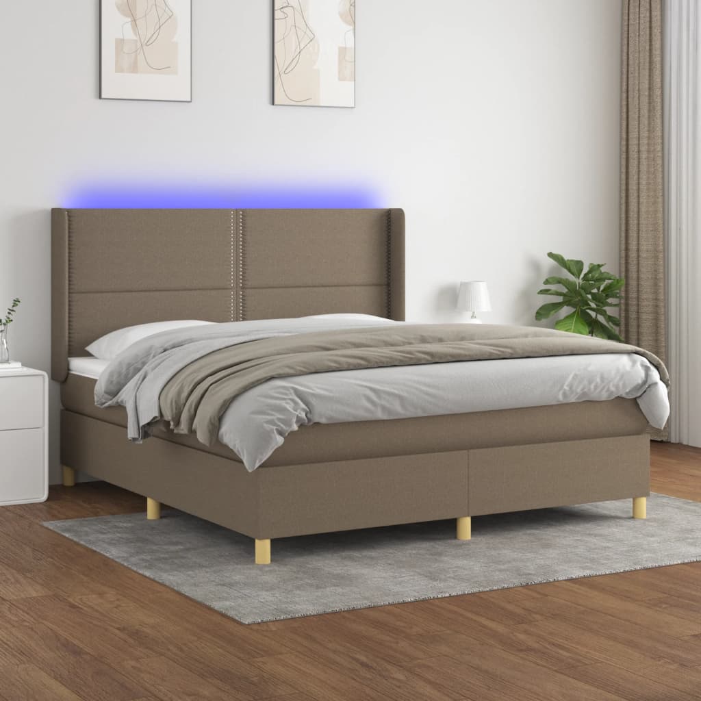 Κρεβάτι Boxspring με Στρώμα & LED Taupe 160x200 εκ. Υφασμάτινο