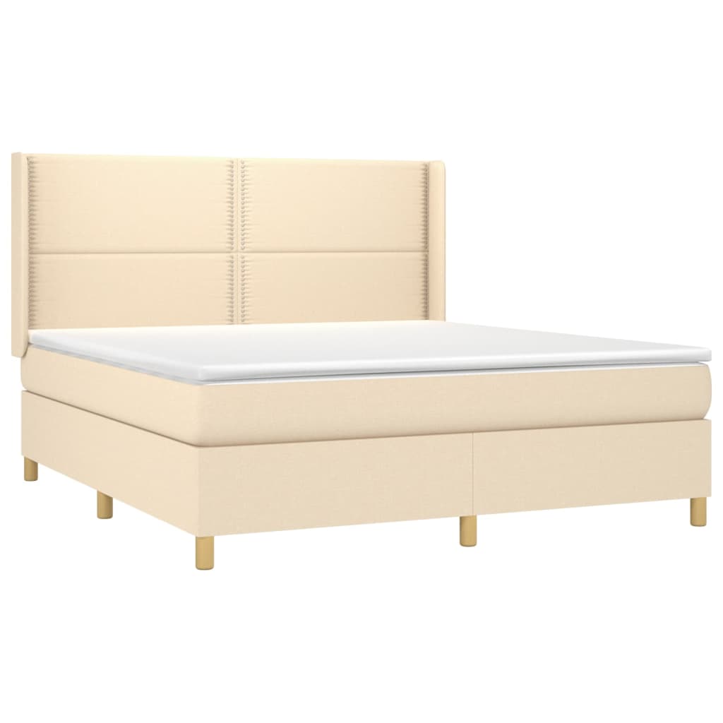 Κρεβάτι Boxspring με Στρώμα & LED Κρεμ 160x200 εκ. Υφασμάτινο