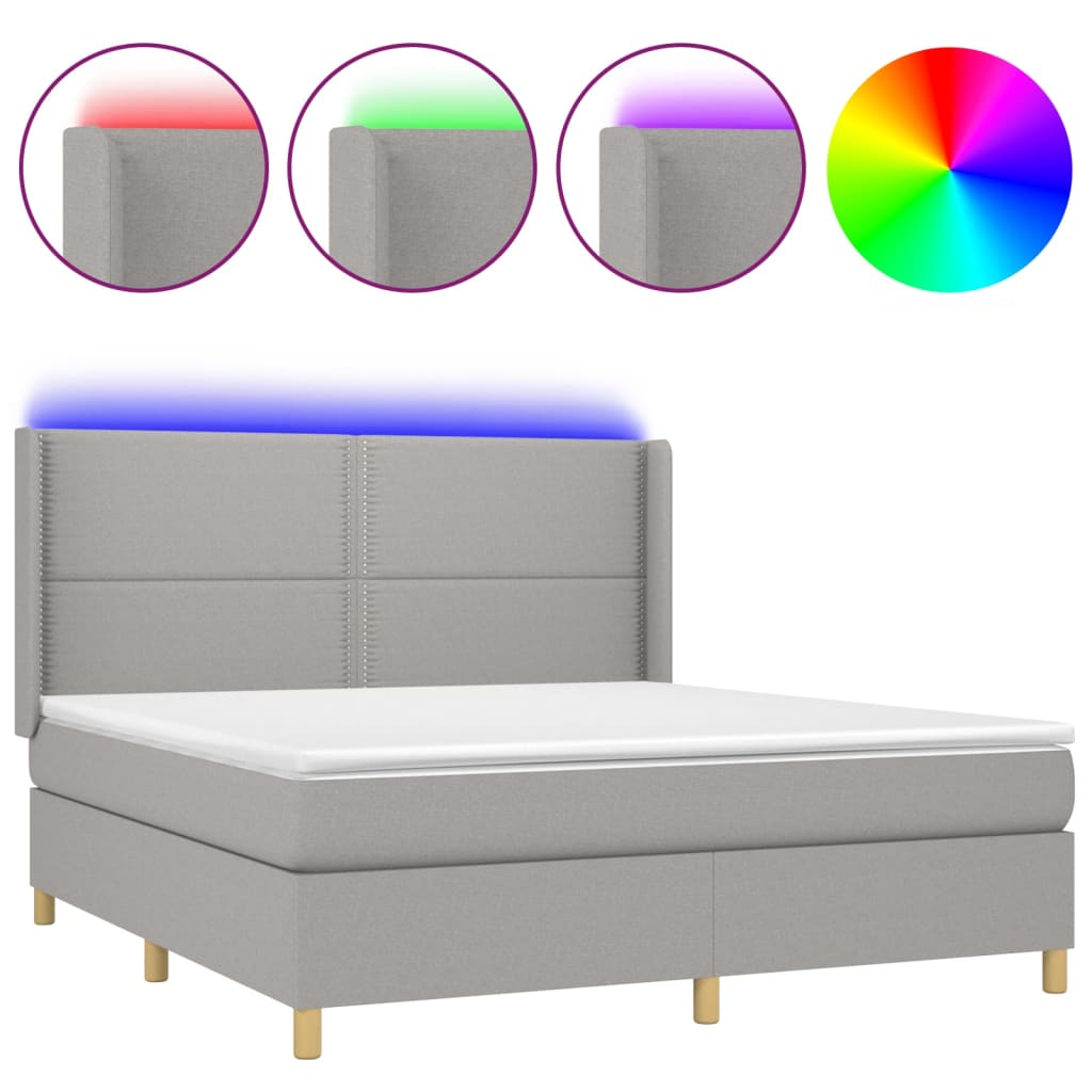 Κρεβάτι Boxspring με Στρώμα & LED Αν.Γκρι 180x200εκ. Υφασμάτινο