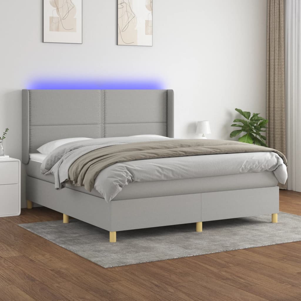 Κρεβάτι Boxspring με Στρώμα & LED Αν.Γκρι 180x200εκ. Υφασμάτινο