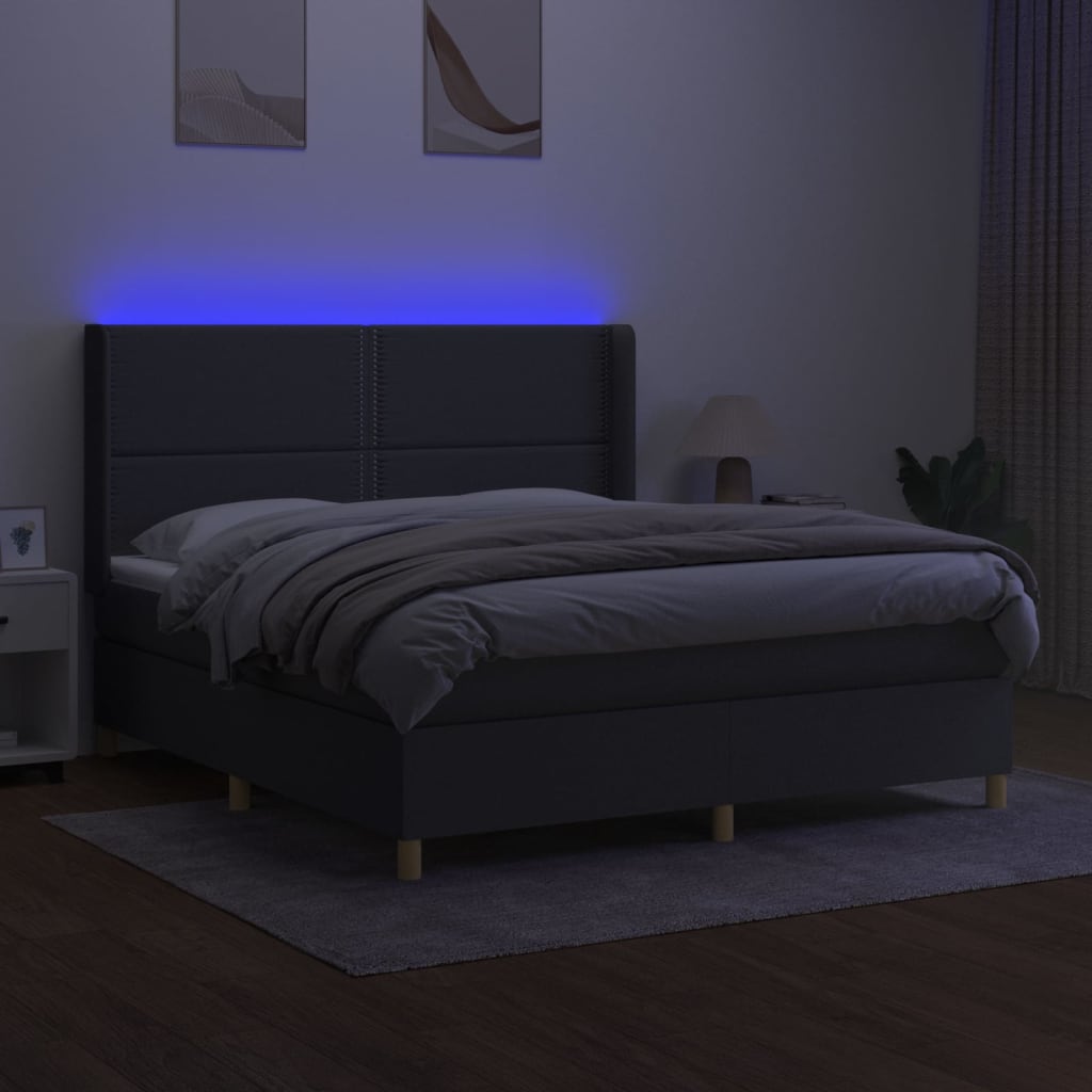 Κρεβάτι Boxspring με Στρώμα & LED Σκ.Γκρι 180x200 εκ Υφασμάτινο