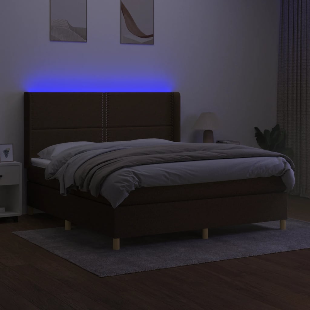 Κρεβάτι Boxspring με Στρώμα & LED Σκ.Καφέ 180x200εκ. Υφασμάτινο