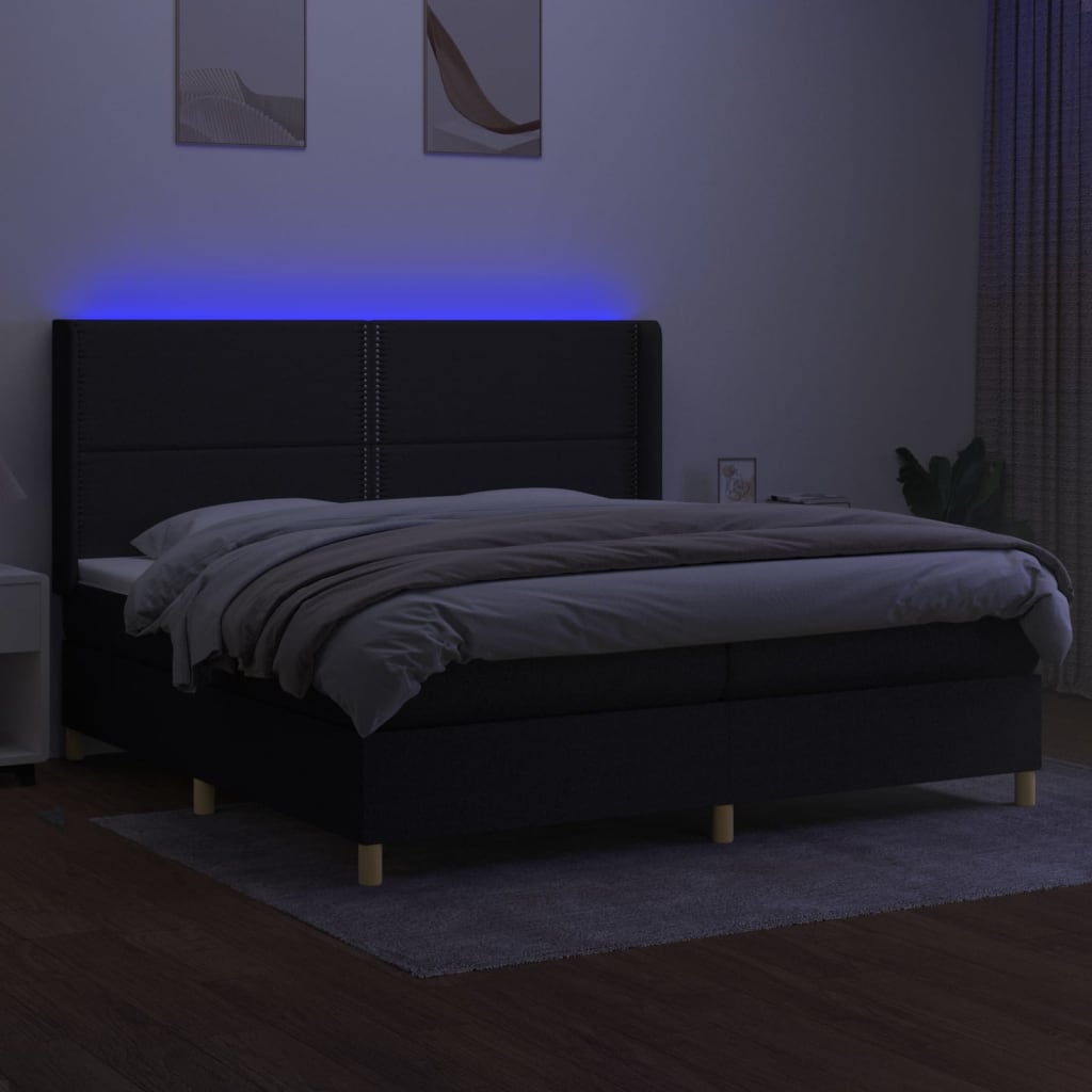 Κρεβάτι Boxspring με Στρώμα & LED Μαύρο 200x200 εκ. Υφασμάτινο