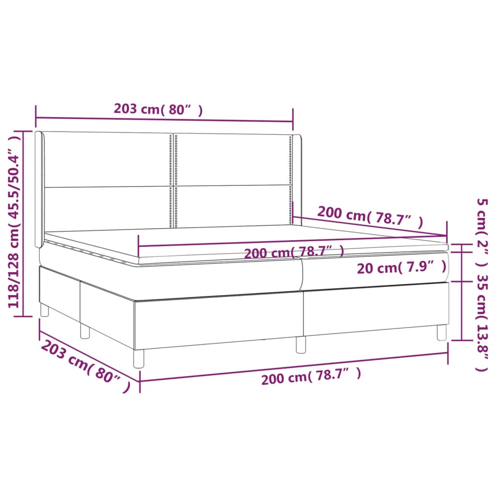 Κρεβάτι Boxspring με Στρώμα & LED Μαύρο 200x200 εκ. Υφασμάτινο