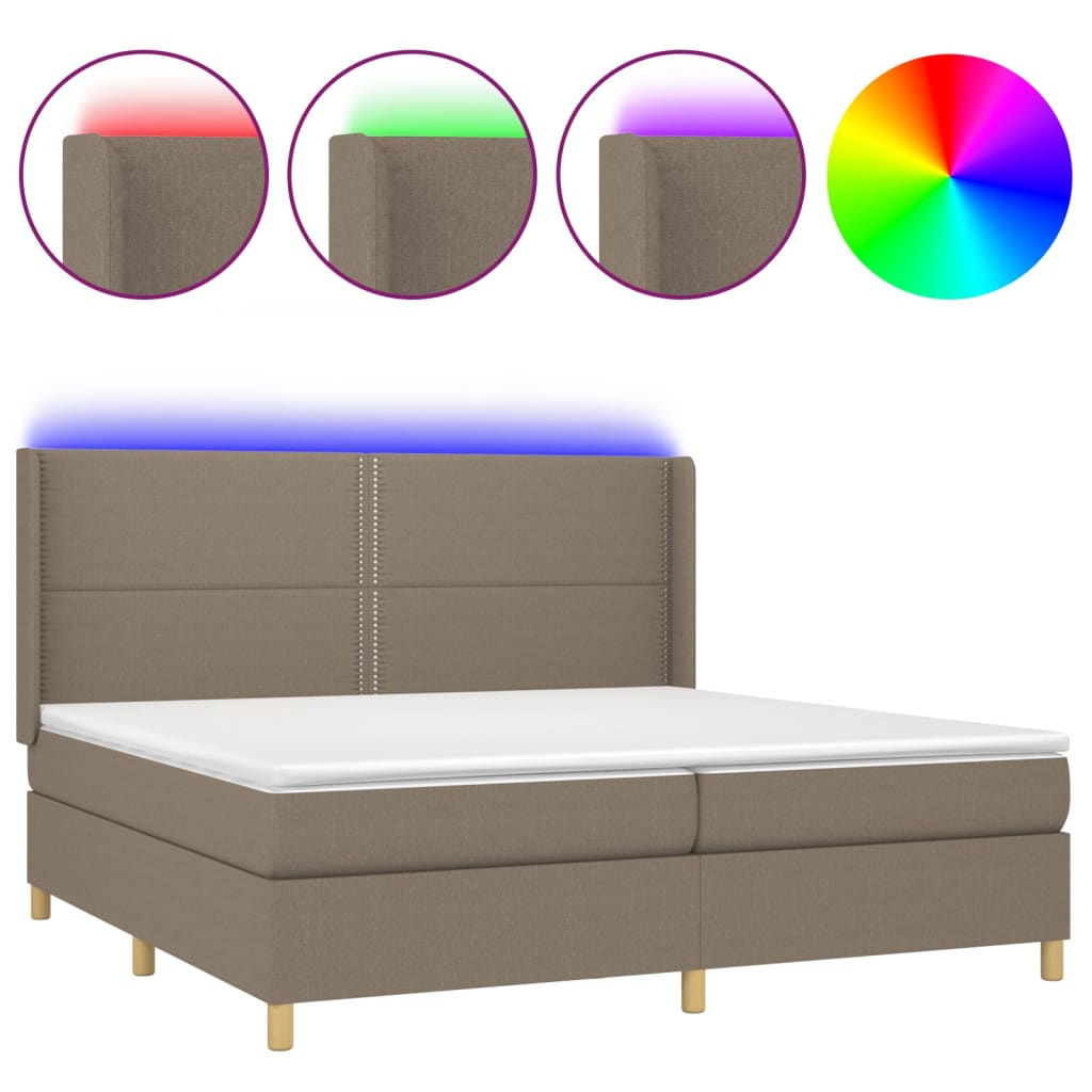 Κρεβάτι Boxspring με Στρώμα & LED Taupe 200x200 εκ. Υφασμάτινο