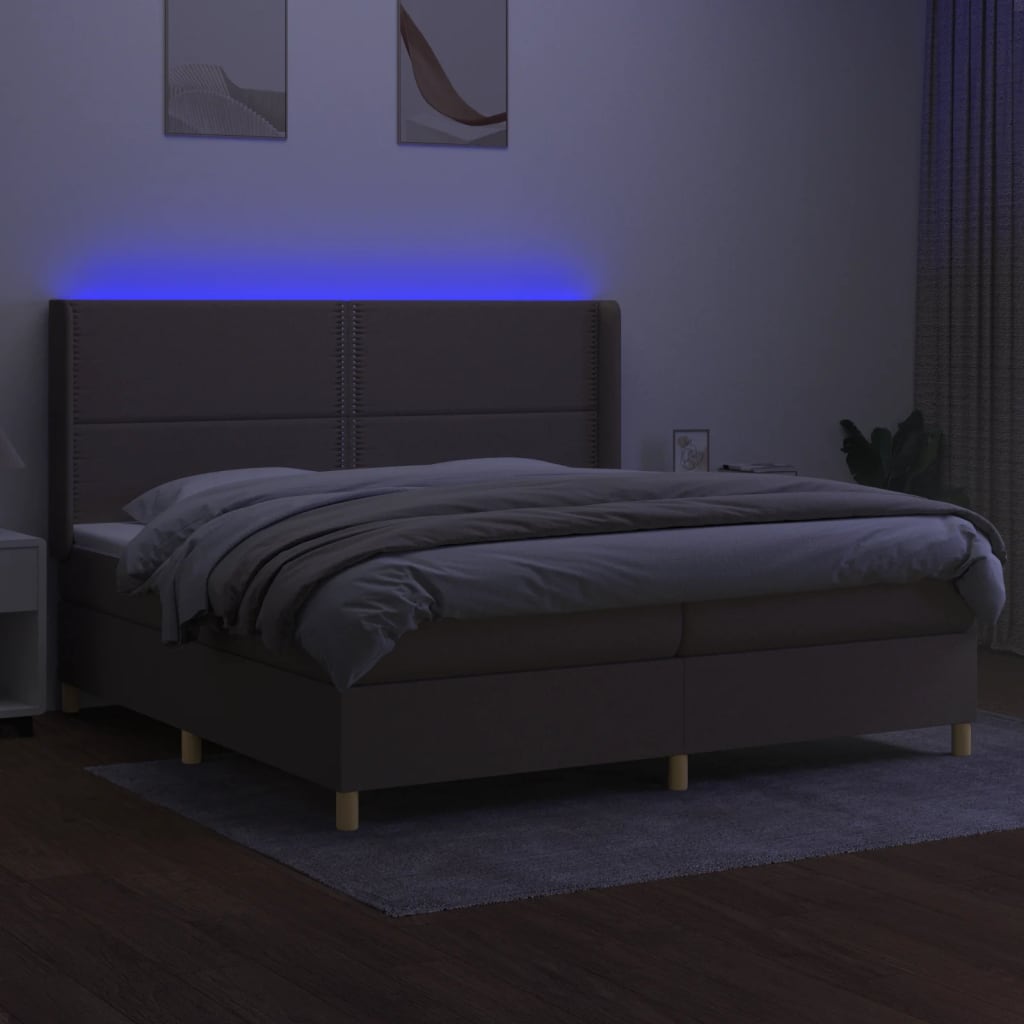 Κρεβάτι Boxspring με Στρώμα & LED Taupe 200x200 εκ. Υφασμάτινο